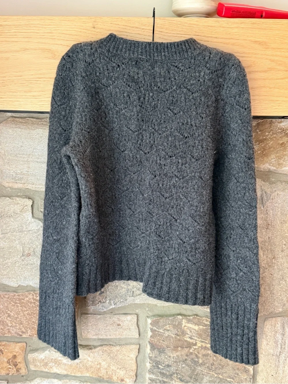 J. Crew Wide-sleeve pointelle crewneck sweater in merino wool top rated XS gray